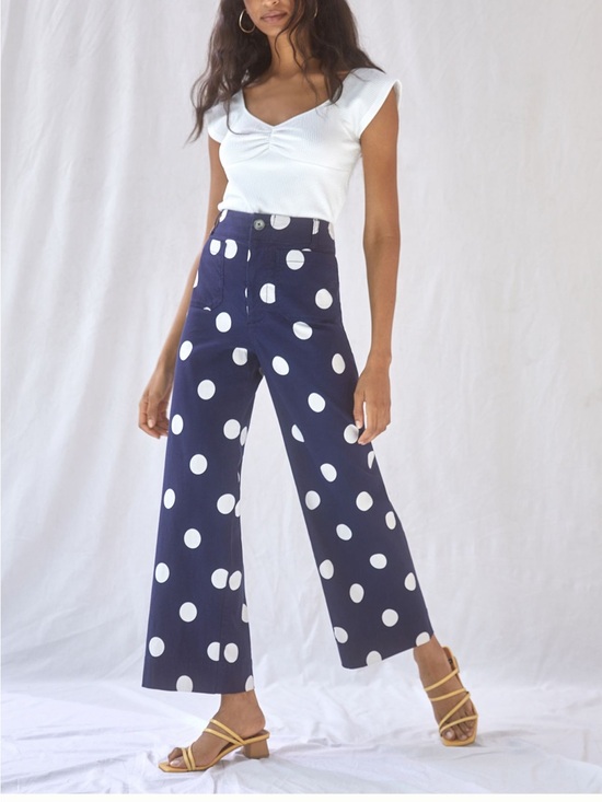Maeve Pants - Maeve the Colette Navy and White Polka Dot Wide-Leg Pants